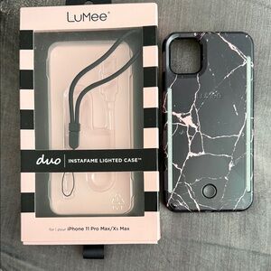 LuMee Duo Lighted Case for iPhone 11 Pro Max/XS Max - Black with Pink Marble